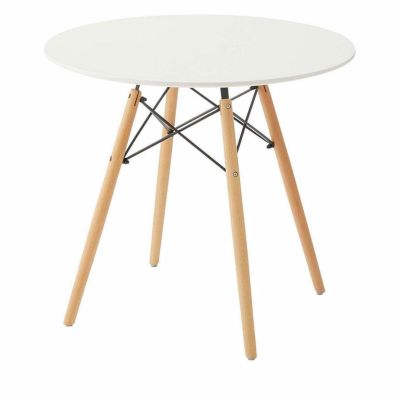 幅80cm カフェテーブル ラウンドテーブル 丸テーブル ダイニング カウンターテーブル 食卓 店舗 ナチュラル 天然木 木製 アジャスター付き スチール 円形 ホワイト