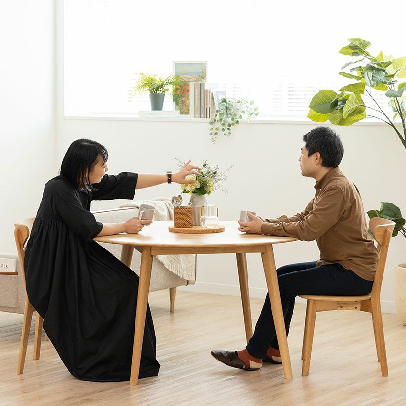 幅120cm 木製 ダイニングテーブル 円形 4人掛け オーク 無垢材 天然木