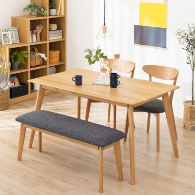 【設置無料】4人用 ダイニングテーブル セット 4点 (幅135cm 木製 長方形 テーブル×1 チェア×2 ベンチ×1) ホワイトオーク 無垢材 食卓 テーブル オシャレ 北欧 ナチュラル