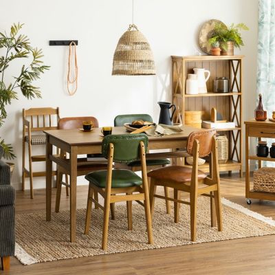 4人用 ダイニングテーブルセット 5点 (幅120cm 木製テーブル×1 PCVチェア×4) 食卓セット ダイニングテーブル 収納棚付き ダイニングチェア コンパクト ラスティック