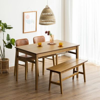 4人用 ダイニングセット 4点 (幅120cmテーブル ＋ チェア 同色2脚 ＋ベンチ) 木製 天然木 ダイニングテーブルセット 食卓セット 収納棚付き ダイニングチェア 椅子 コンパクト ラスティック アメリカンヴィンテージ
