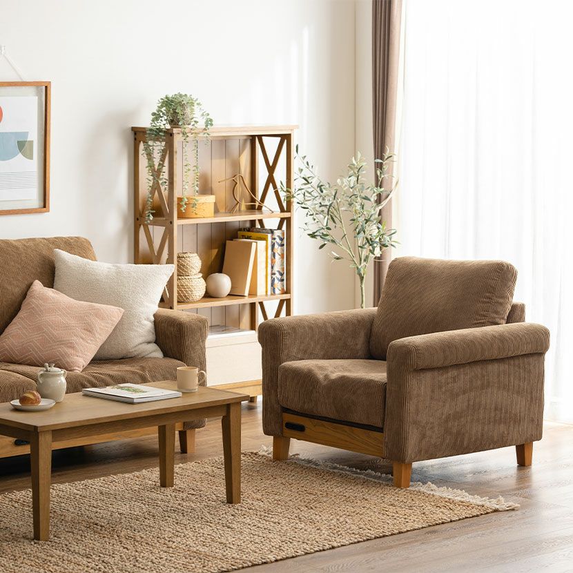 幅84cm 1人掛け コーデュロイ ソファ 2口コンセント付き 布張り