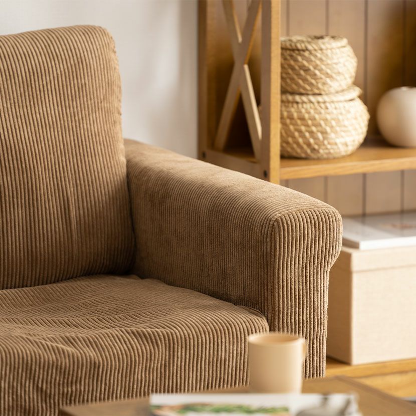 幅84cm 1人掛け コーデュロイ ソファ 2口コンセント付き 布張り