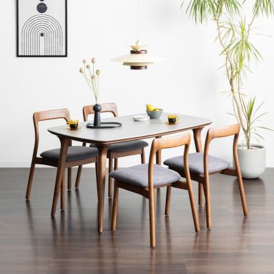 4人用 ダイニングテーブルセット 5点 (幅140cm 天板グレー セラミックテーブル×1 チェア×4) エトナ Etna セラミック ダイニングテーブル 木製 食卓椅子 モダン