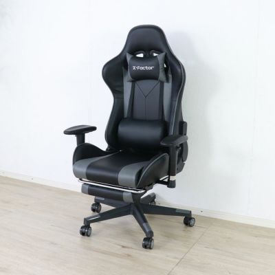ゲーミングチェア X・Factor 収納式フットレスト付 肘掛け付き ヘッドレスト付き リクライニング 椅子 デスクチェア