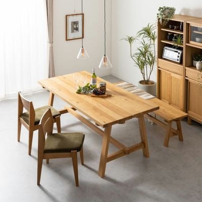 【設置無料】4人用 ダイニングセット 4点 テーブル(幅180cm)＋チェア2脚(コーデュロイ)＋ベンチ1脚 ソイル soil 木製 天然木 広々サイズ スタッキング 食卓セット ダイニング ナチュラル