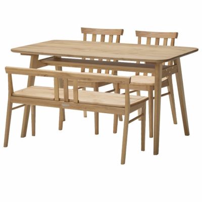 【設置無料】堀田木工所 4人用 ダイニングセット 4点 (幅140cmテーブル＋チェア2脚＋ベンチ1脚) 木製 アルダー材 自然塗装 日本製 収納付 食卓セット シンプル ナチュラル 北欧