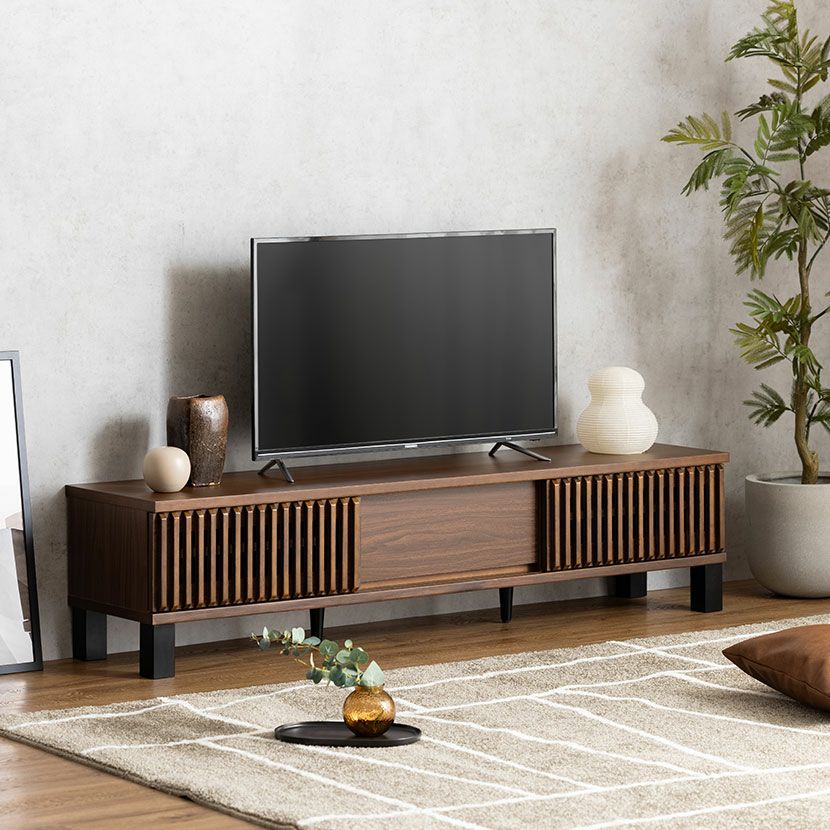 設置無料】幅150cm テレビボード 格子 木製 無垢 天然木 引き出し 収納 