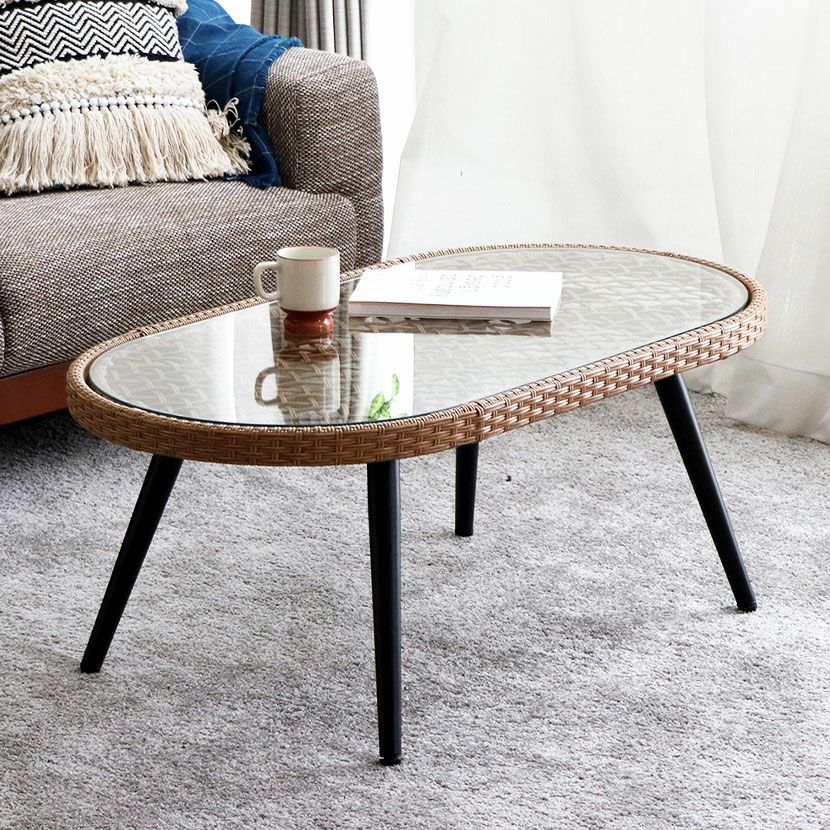 古家具◾️籐ラタンベース×ガラス天板 遅し センターテーブル 