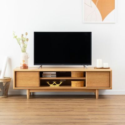 【設置無料】幅150cm テレビボード 木製 天然木 オーク 収納 棚付き スライド 引き戸 脚付き 配線 テレビ台 ローボード リビング おしゃれ シンプル 北欧 ナチュラル