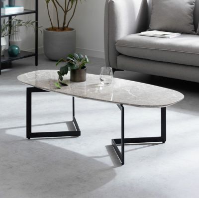 幅85.5cm リビングテーブル 大理石調 スチール脚 円形 丸型 丸テーブル