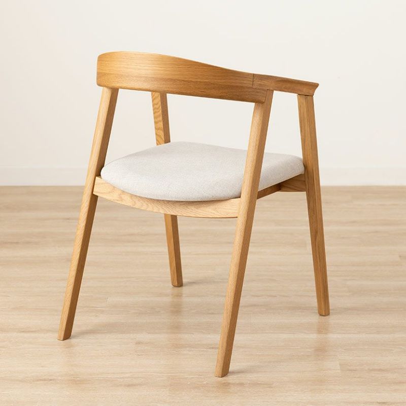 ダイニングチェア 木製 ホワイトオーク 天然木 肘付き 布張り ラウンド
