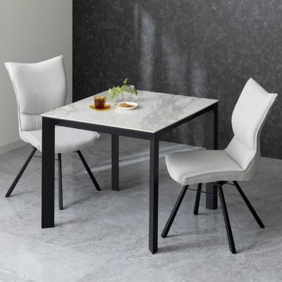 2人用 ダイニングテーブルセット 3点 (幅90cm セラミックテーブル×1 回転チェア×2) グラナダ 大理石調 ダイニングテーブル ポワレ 布張り ダイニングチェア モダン