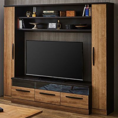 【設置無料】幅199.2cm テレビボード ハイタイプ 木目調 引き出し 開き扉 棚 収納 大容量 テレビ台 TV台 TVボード 多目的収納 壁面収納 おしゃれ リビング ナチュラル 和モダン
