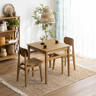2人用 ダイニングセット 3点 テーブル(幅75cm)＋チェア2脚 ラスティック 食卓セット ダイニングテーブル 木製 ダイニングチェア 板座 ナチュラル ヴィンテージ