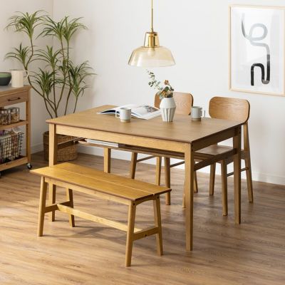 4人用 ダイニングセット 4点 テーブル(幅120cm)＋チェア2脚＋ベンチ ラスティック ダイニングテーブル ダイニングチェア ダイニングベンチ 板座 ナチュラル ヴィンテージ