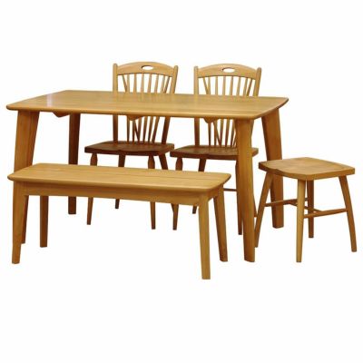 【設置無料】4人用 ダイニングセット 5点 (幅150cmテーブル×1 チェア×2 ベンチ×1 スツール×1) 食卓テーブルセット 木製 アルダー材 ナチュラル 北欧 ウィドゥスタイル