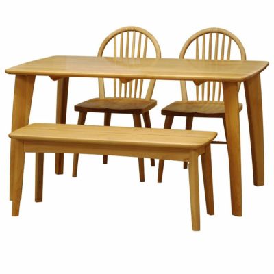 【設置無料】4人用 ダイニングセット 4点 (幅150cmテーブル×1 チェア×2 ベンチ×1) 食卓テーブルセット 木製 アルダー材 板座 シンプル ナチュラル 北欧 ウィドゥスタイル