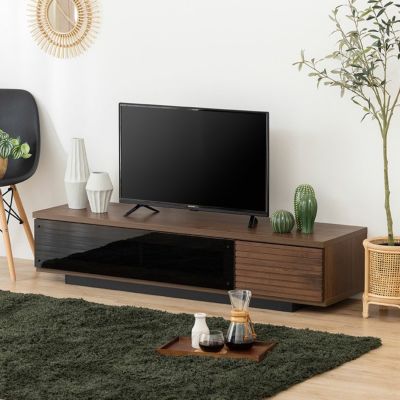 幅140.3cm 木製 テレビ台 LUVO ウォールナット 日本製  収納付き テレビボード ガラス扉  ～50型対応 引出し付き ローボード おしゃれ ウッディモダン ブラウン 完成品