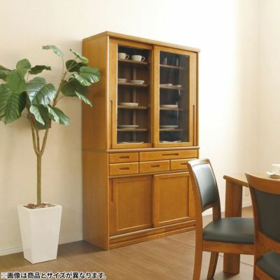 【設置無料】浜本工芸 幅115cm No.1500 食器棚 日本製 木製 天然木 ナラ材 ガラス扉 スライドテーブル付き 引き出し付き 収納 カップ ボード キッチンボード おしゃれ ナチュラル