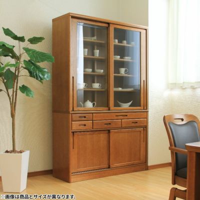 【設置無料】浜本工芸 幅115cm No.1800 食器棚 日本製 木製 天然木 ナラ材 ガラス扉 スライドテーブル付き 引き出し付き 収納 カップ ボード キッチンボード おしゃれ ナチュラル