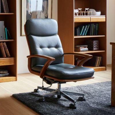 浜本工芸 書斎椅子 日本製 DSA-5800 革張り 本革 肘付き キャスター付き 昇降 ロッキング ハイバック チェア 椅子 オフィスチェア デスクチェア おしゃれ テレワーク