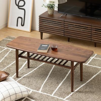 幅120cm リビングテーブル 木製 ウォールナット 無垢材 長方形 収納 棚付き ローテーブル センターテーブル コーヒーテーブル おしゃれ 北欧 ナチュラル リビング