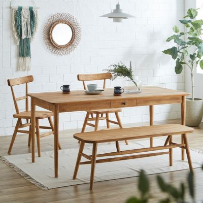 【設置無料】4人用 ダイニングセット 4点 (幅160cm テーブル×1 チェア×2 ベンチ×1) コトコトリ 食卓テーブルセット 引出し付き 木製 椅子 おしゃれ カントリー 北欧 ナチュラル