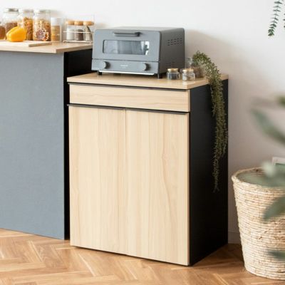 幅60cm 分別 ゴミ箱 2連 45L ダストボックス 引出しタイプ 木目調 家具調 収納付き キャスター付き ダストボックス レンジ台 おしゃれ キッチン ナチュラル ブラウン