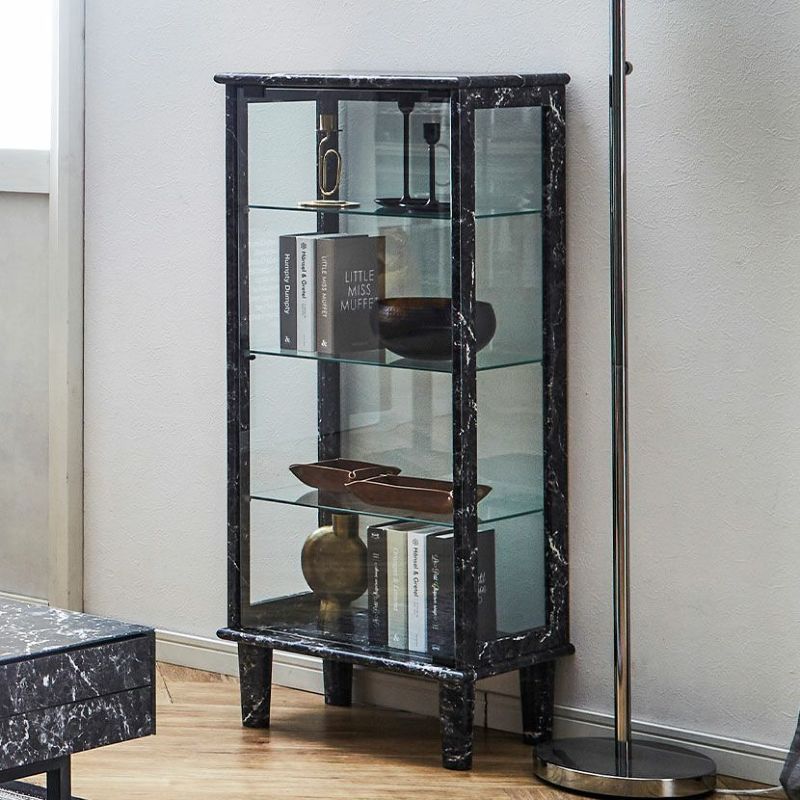 幅49cm コレクションケース ガラス 木目調 大理石調 縦型 収納