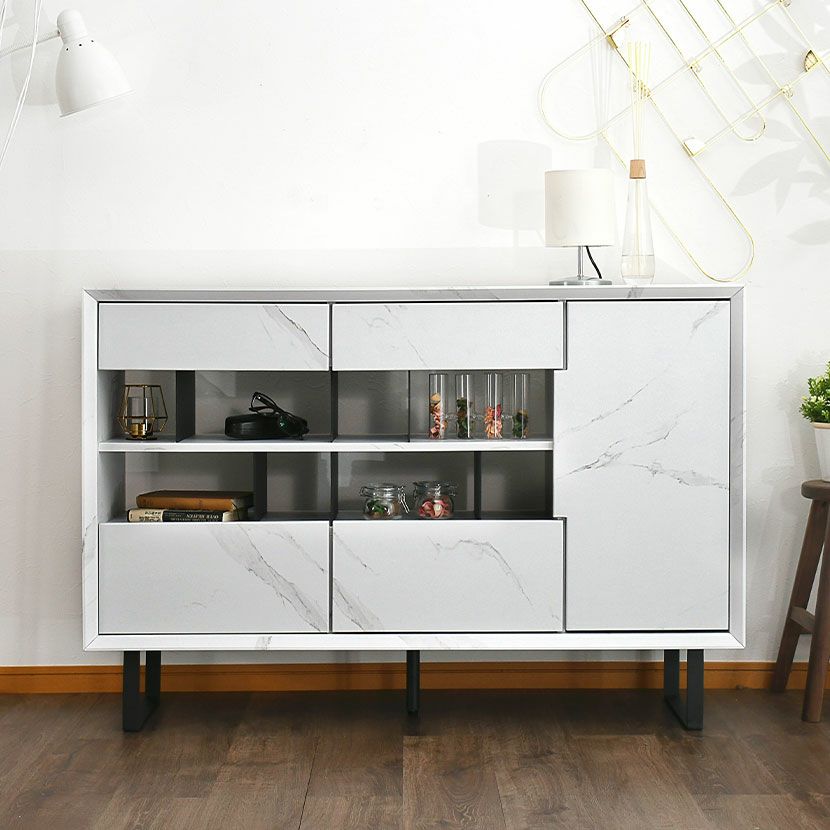 【設置無料】幅120cm サイドボード 大理石調 収納 引き出し 開き扉 脚付き ラック リビングボード リビング収納 間仕切り キャビネット おしゃれ モダン 白 ホワイト グレー ルンバブル｜¥49,000の動画