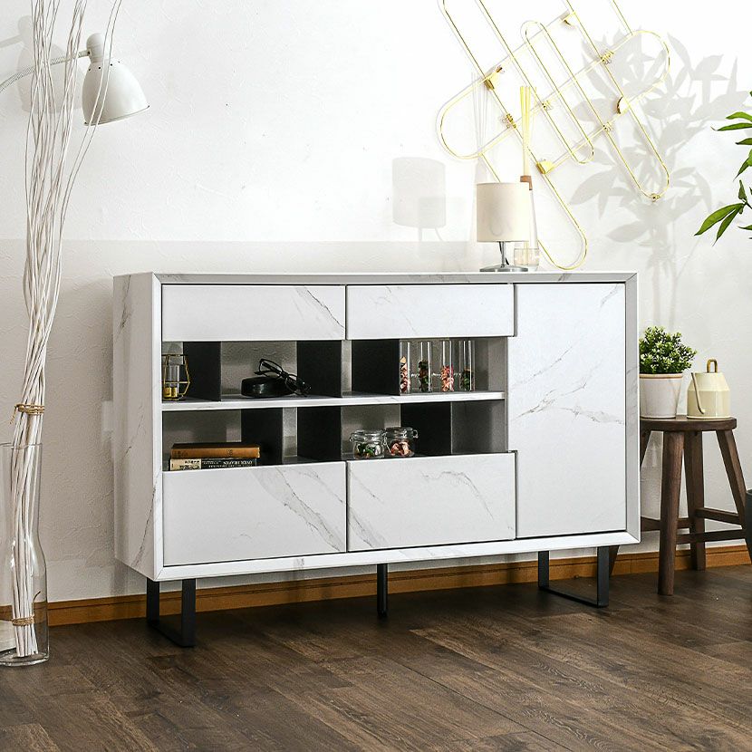 設置無料】幅120cm サイドボード 大理石調 収納 引き出し 開き扉 脚