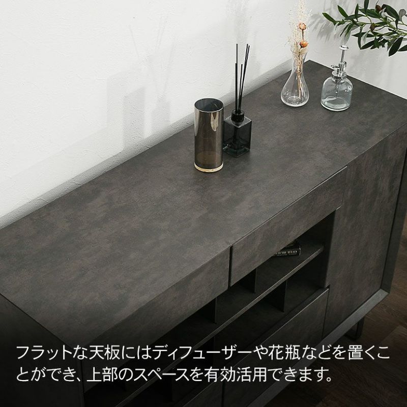設置無料】幅120cm サイドボード 大理石調 収納 引き出し 開き扉