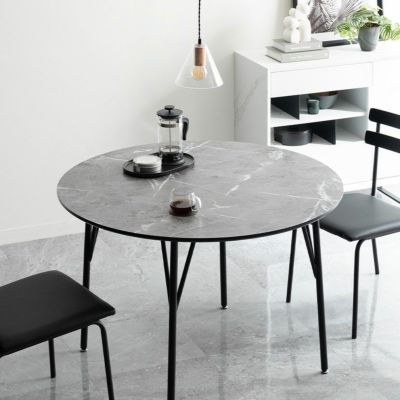 幅105cm 単品 円形 ダイニングテーブル 大理石調 メラミン スチール 2人用 丸型 テーブル 食卓テーブル カフェテーブル 丸テーブル おしゃれ かっこいい モダン グレー 白