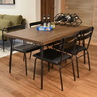 4人用 ダイニングテーブルセット 5点 (幅130cm メラミン テーブル×1 チェア×4) 食卓テーブル 木目調 ダイニングチェア 肘なし おしゃれ ヴィンテージ風 カフェ風