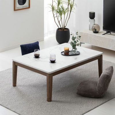 幅120cm 家具調 こたつテーブル 長方形 ハロゲンヒーター 高さ調節可能 大理石調 ローテーブル リビングこたつ 暖卓 コタツ 炬燵 こたつ おしゃれ モダン 白 ホワイト