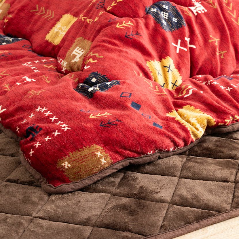 こたつ布団セット ロータイプ用 150×90cm天板対応 長方形 ギャベ柄 リバーシブル 撥水加工 こたつ用掛布団敷布団セット 掛け敷きセット おしゃれ 北欧 赤 ブラウン｜¥14,455の動画