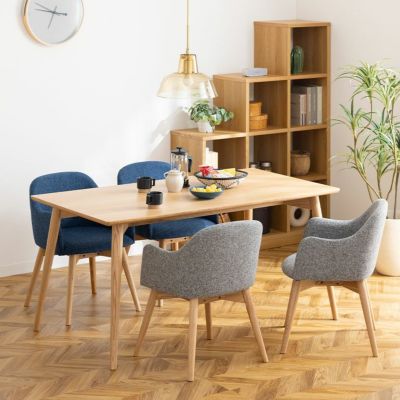 4人用 ダイニングテーブルセット 5点 (幅150cm 木製 テーブル×1 回転チェア×4) 天然木 食卓テーブル ファブリック 椅子 ダイニングチェア おしゃれ 北欧 ナチュラル