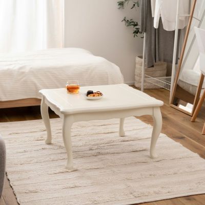 幅70cm こたつテーブル 正方形 石英管ヒーター 猫脚 コンパクト 木製 ローテーブル 暖卓 リビングこたつ おしゃれ 可愛い ヨーロピアン 姫系 白 ホワイト