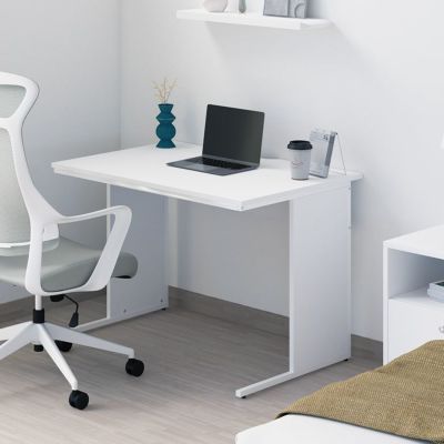 幅100cm デスク 奥行70cm スチール脚 配線スリット 木目 机 モダン PCデスク ワークデスク 平机 オフィスデスク おしゃれ 事務机 白 グレー ブラウン