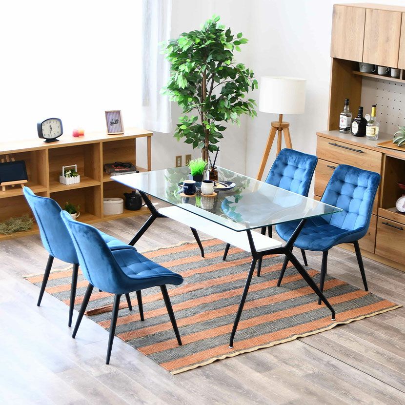 4人用 ダイニングテーブルセット 5点 大理石柄 ガラス テーブル 長方形  