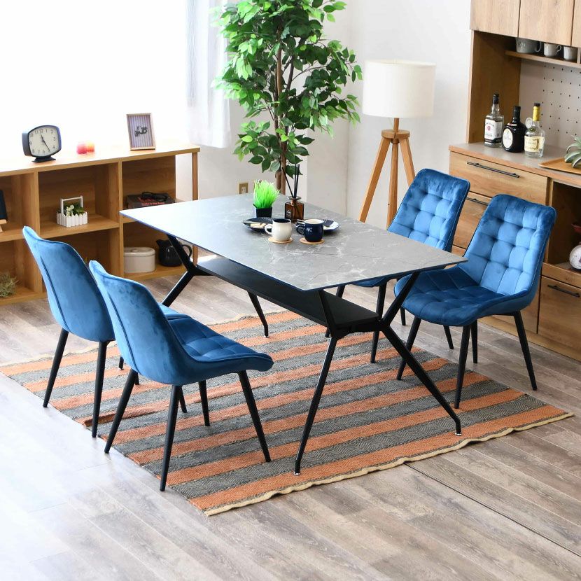 4人用 ダイニングテーブルセット 5点 大理石柄 ガラス テーブル 長方形  