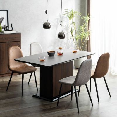 4人用 ダイニングテーブルセット 5点 セラミックテーブル 収納付き 耐熱 肘なし レザー調 ファブリック ダイニングチェア おしゃれ モダン (幅140cm 食卓テーブル×1 食卓椅子×4)