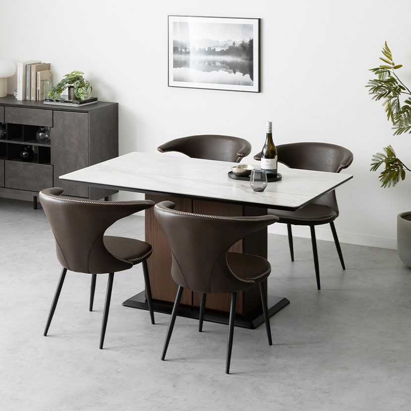 4人用 ダイニングテーブルセット 5点 セラミックテーブル 収納付き 耐熱 PVCレザー 合皮 ダイニングチェア おしゃれ モダン (幅140cm 食卓テーブル×1 食卓椅子×4)｜¥108,182の動画