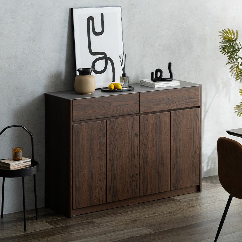 幅138cm サイドボード セラミック天板 木目 引き出し 収納 キッチン