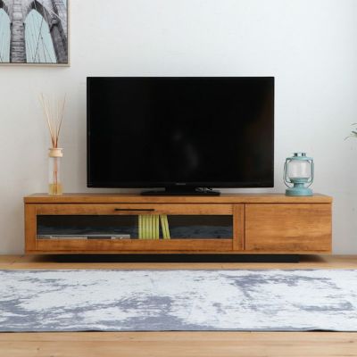 幅140.2cm テレビ台 日本製 木目 ガラス扉 引き出し付き 収納 ローボード テレビラック ロータイプ テレビボード おしゃれ ブルックリン 北欧 リビング ブラウン 完成品