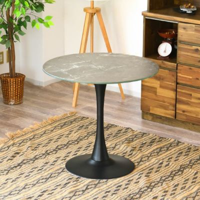 幅80cm 円形 ダイニングテーブル 大理石柄 ガラステーブル 2人用 食卓テーブル カフェテーブル 丸テーブル 石目調 テーブル おしゃれ シンプル モダン