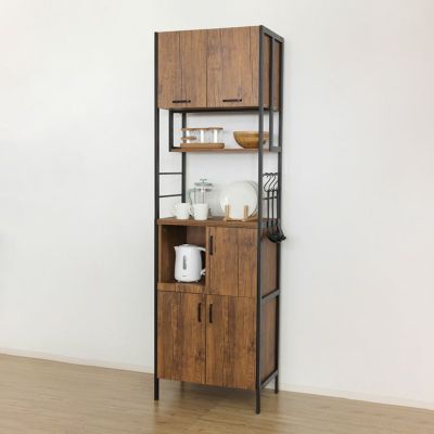 幅60cm 木目調 食器棚 アイアンウッド コンセント付き 収納 キッチンラック スリム キッチンボード キッチン収納 レンジ台 おしゃれ ヴィンテージ風 ブラウン ナチュラル