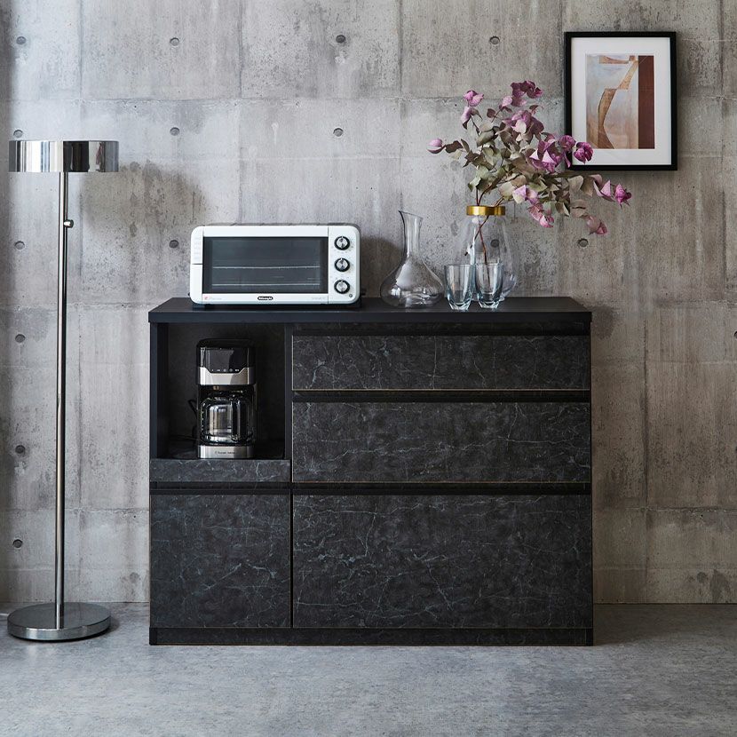 幅120cm 大理石調 キッチンカウンター 日本製 引き出し 扉 収納  