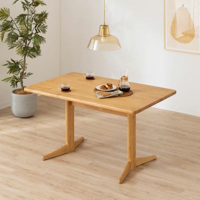 幅130cm 木製 ダイニングテーブル 2本脚 シンプルスタンダード 天然木 テーブル 長方形 ラバーウッド 4人用 食卓テーブル おしゃれ 北欧 ナチュラル ブラウン